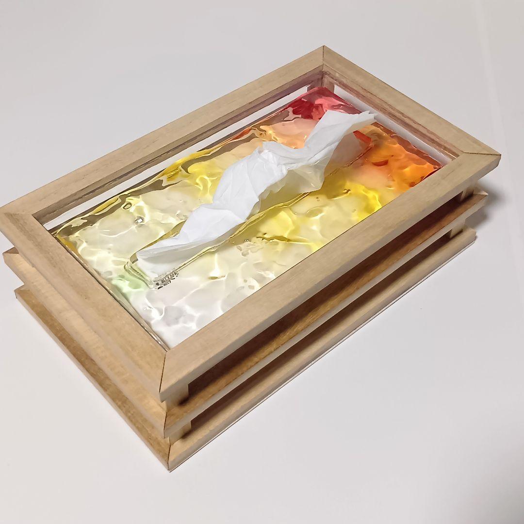 【1225】オーシャンアート　立体波紋　ウッドレジン　ティッシュケース　海雑貨