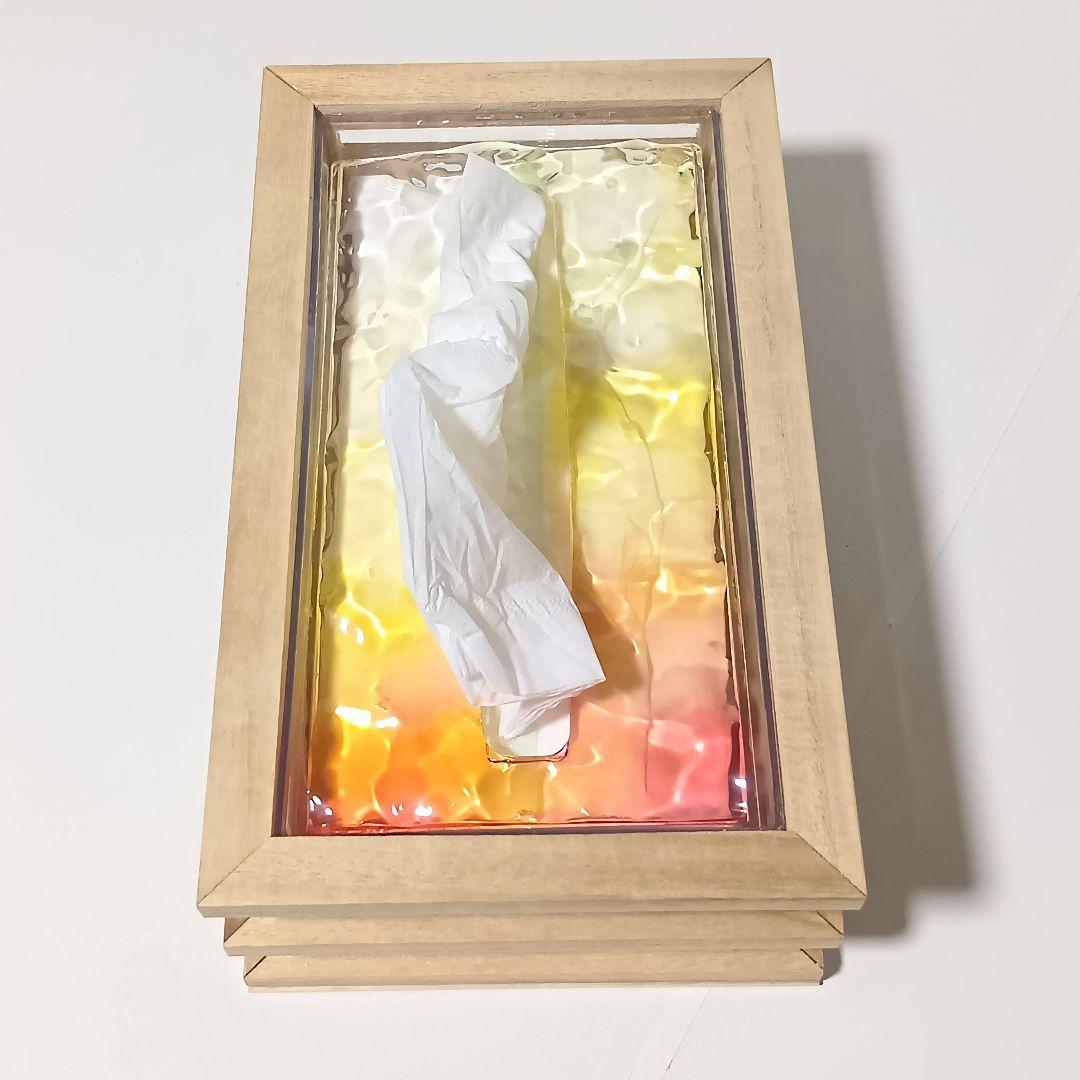 【1225】オーシャンアート　立体波紋　ウッドレジン　ティッシュケース　海雑貨