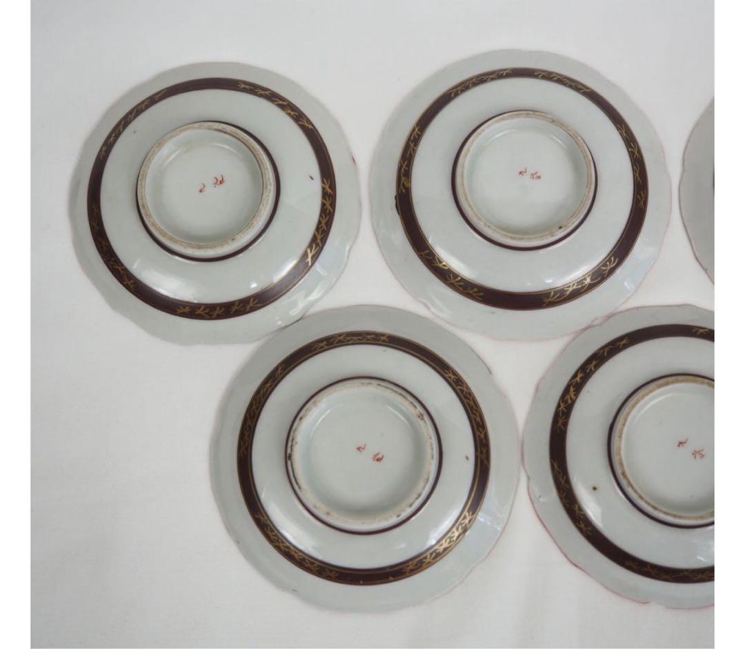 送料無料 明治～大正九谷焼　手描き松鶴紋杯台/盃台5客　完品無傷