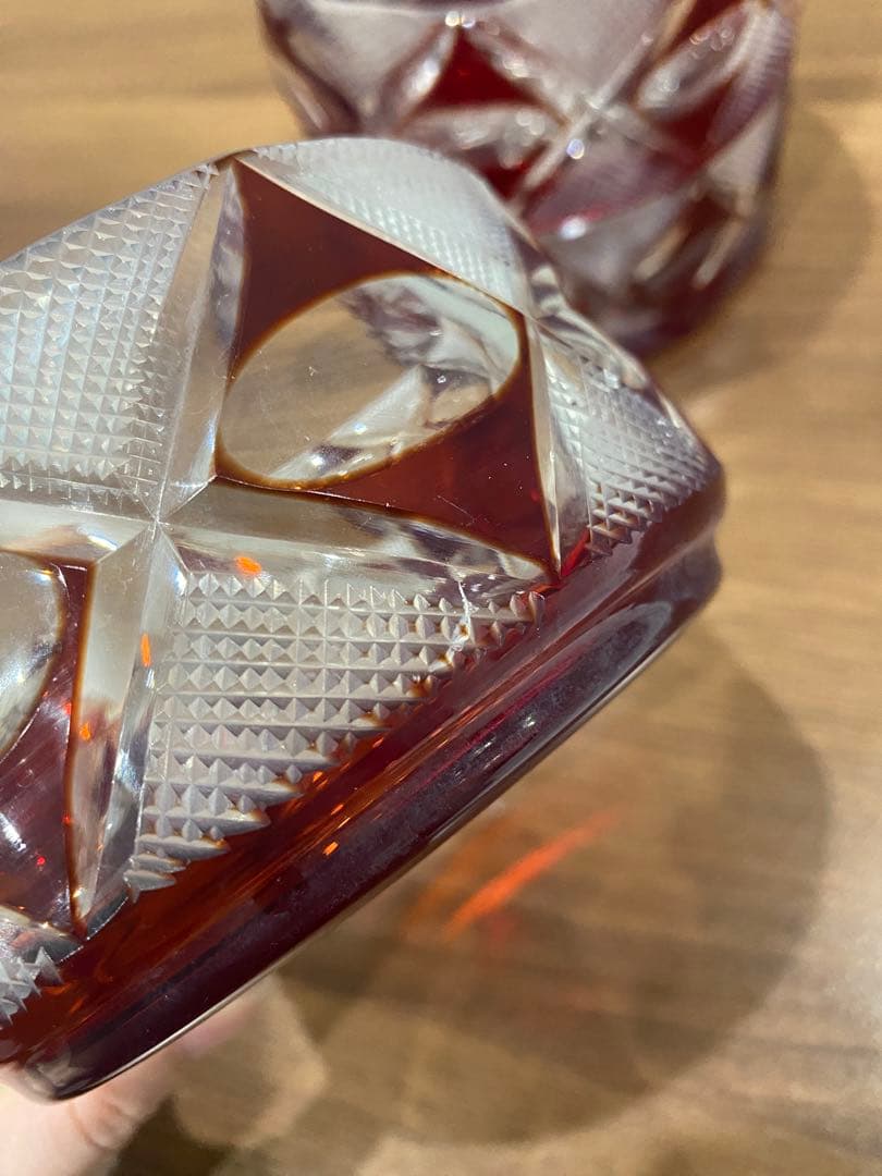 切子　蓋物　三段重　木箱付き