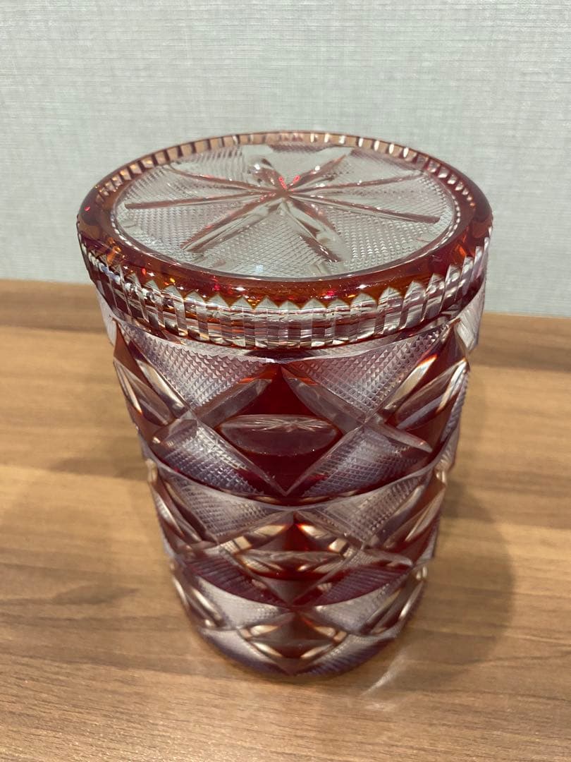 切子　蓋物　三段重　木箱付き