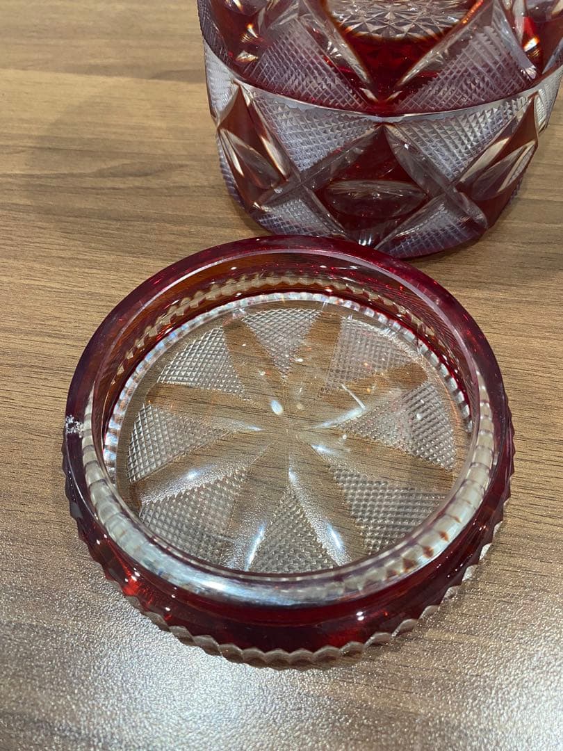 切子　蓋物　三段重　木箱付き