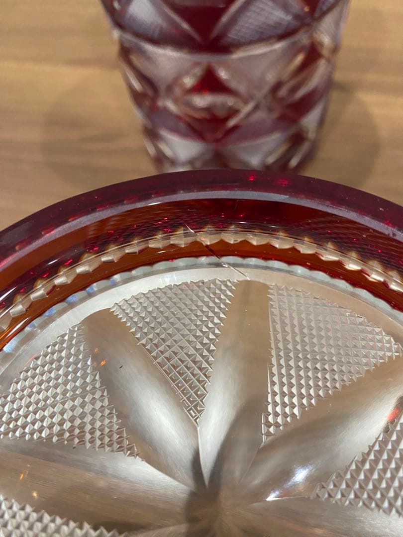 切子　蓋物　三段重　木箱付き