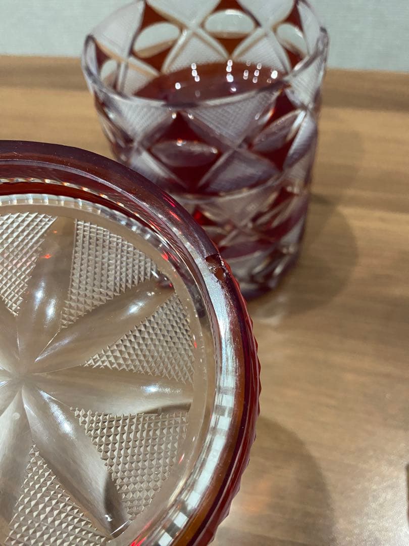 切子　蓋物　三段重　木箱付き