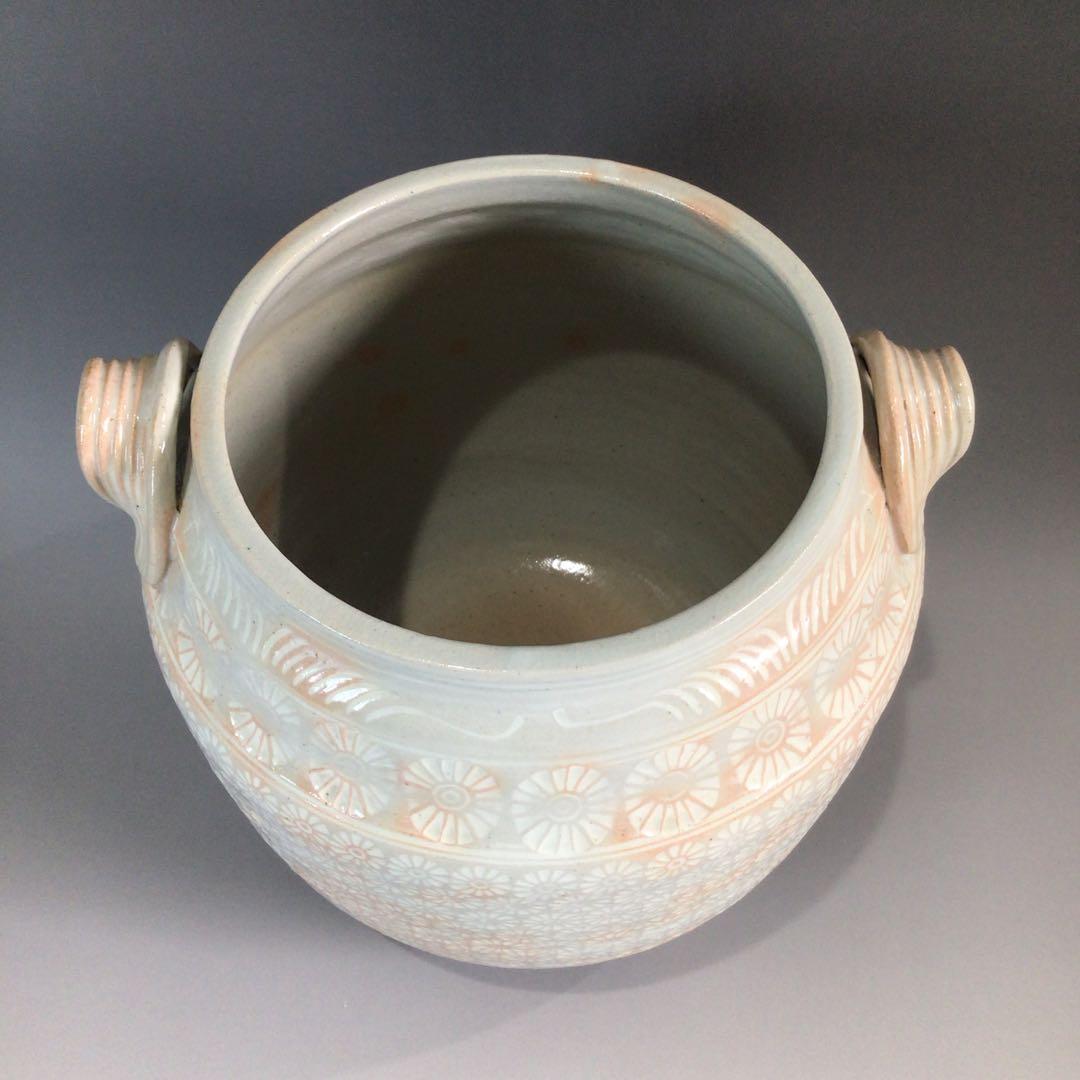 P688 水指 『平安 陶楽造』『御本手三島』『耳付水指』 共箱