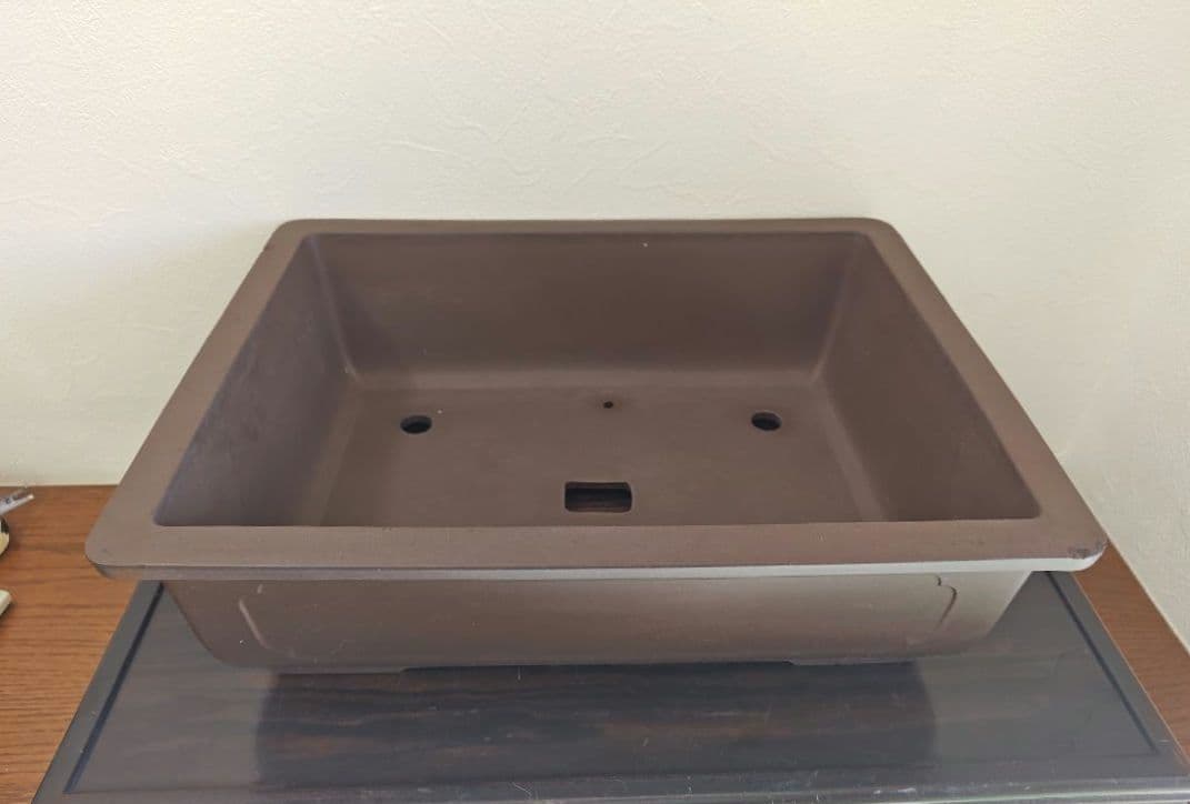 ブラウン長方形盆栽鉢 陶器製 約47cm×36cm×14.5cm　大型