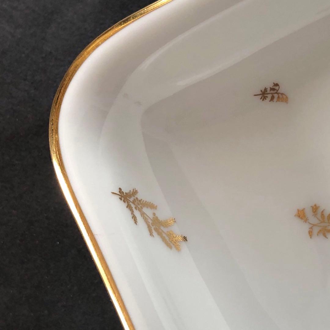 セーブル角形ディッシュ☆白磁金彩☆24K金彩小花紋様☆仏ヴィンテージ未使用