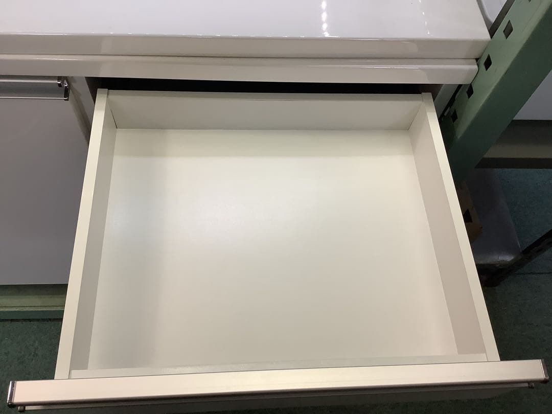 エナメルホワイト　伸縮式キッチンカウンター　キャスター付き