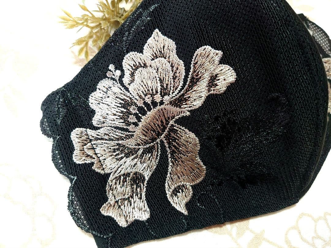 No．4023 ラメ入り花柄チュールレース♡ハンドメイドマスク - メルカリ