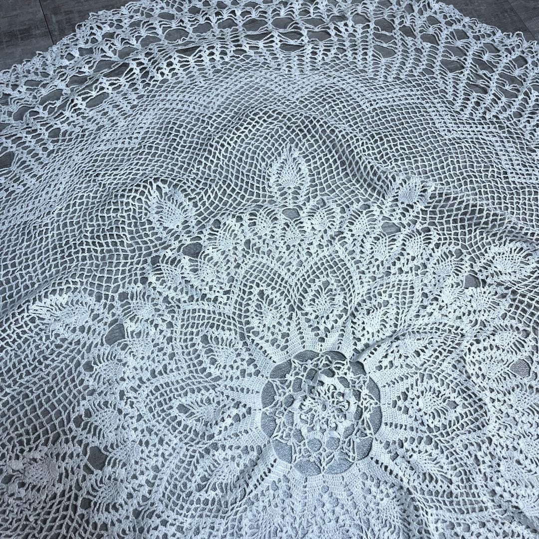 レトロ アンティーク 総刺繍 レースドイリー テーブル ラウンド 白