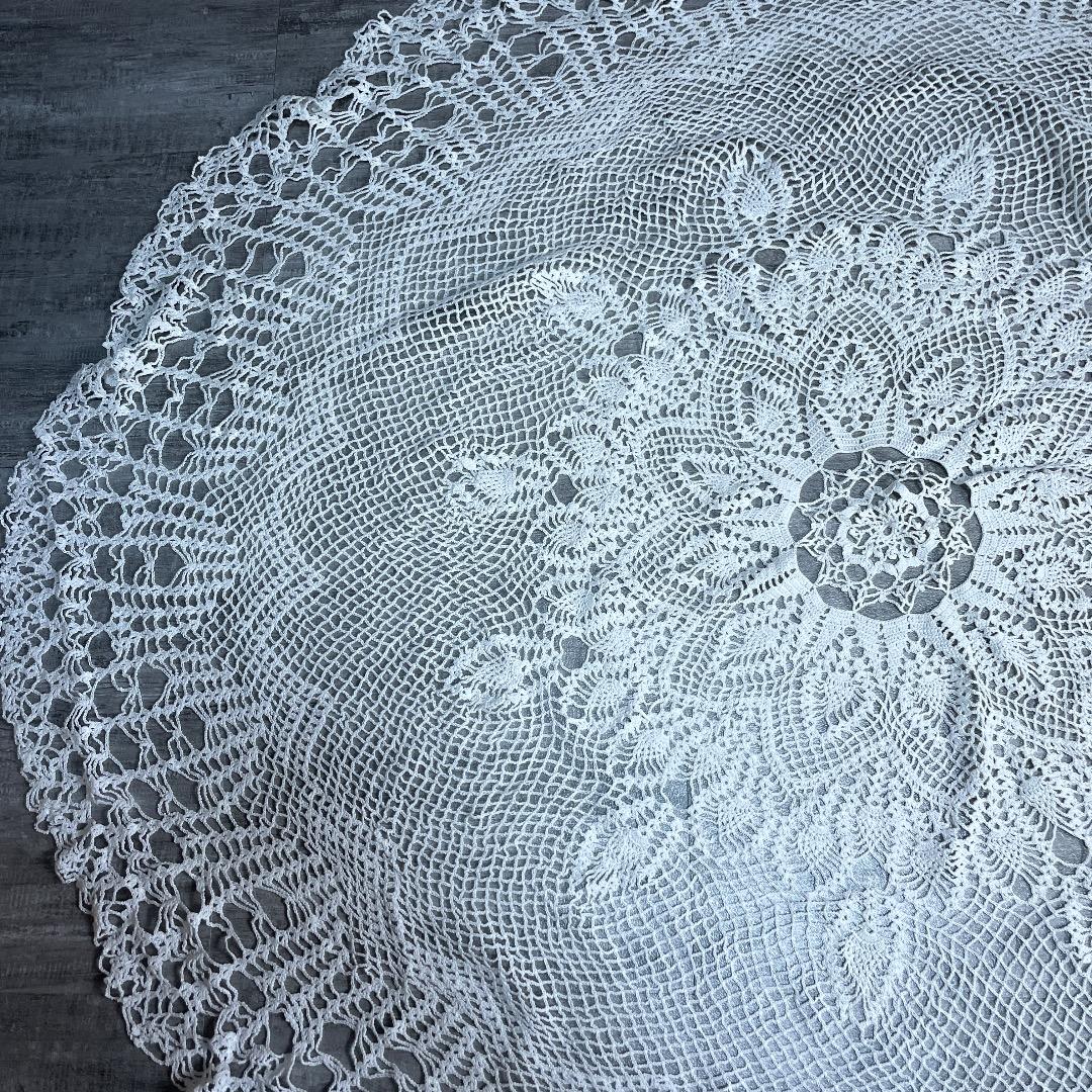 レトロ アンティーク 総刺繍 レースドイリー テーブル ラウンド 白