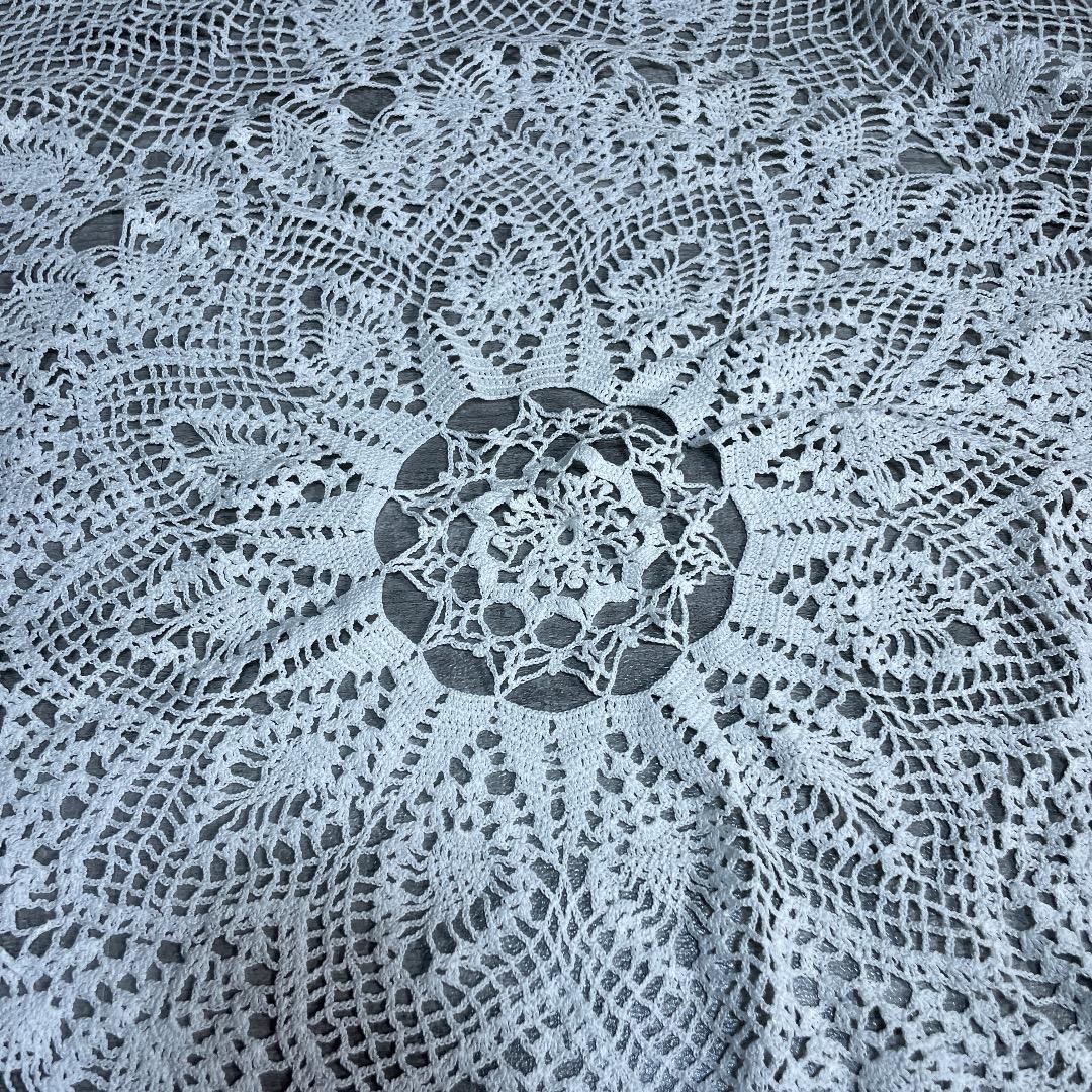 レトロ アンティーク 総刺繍 レースドイリー テーブル ラウンド 白