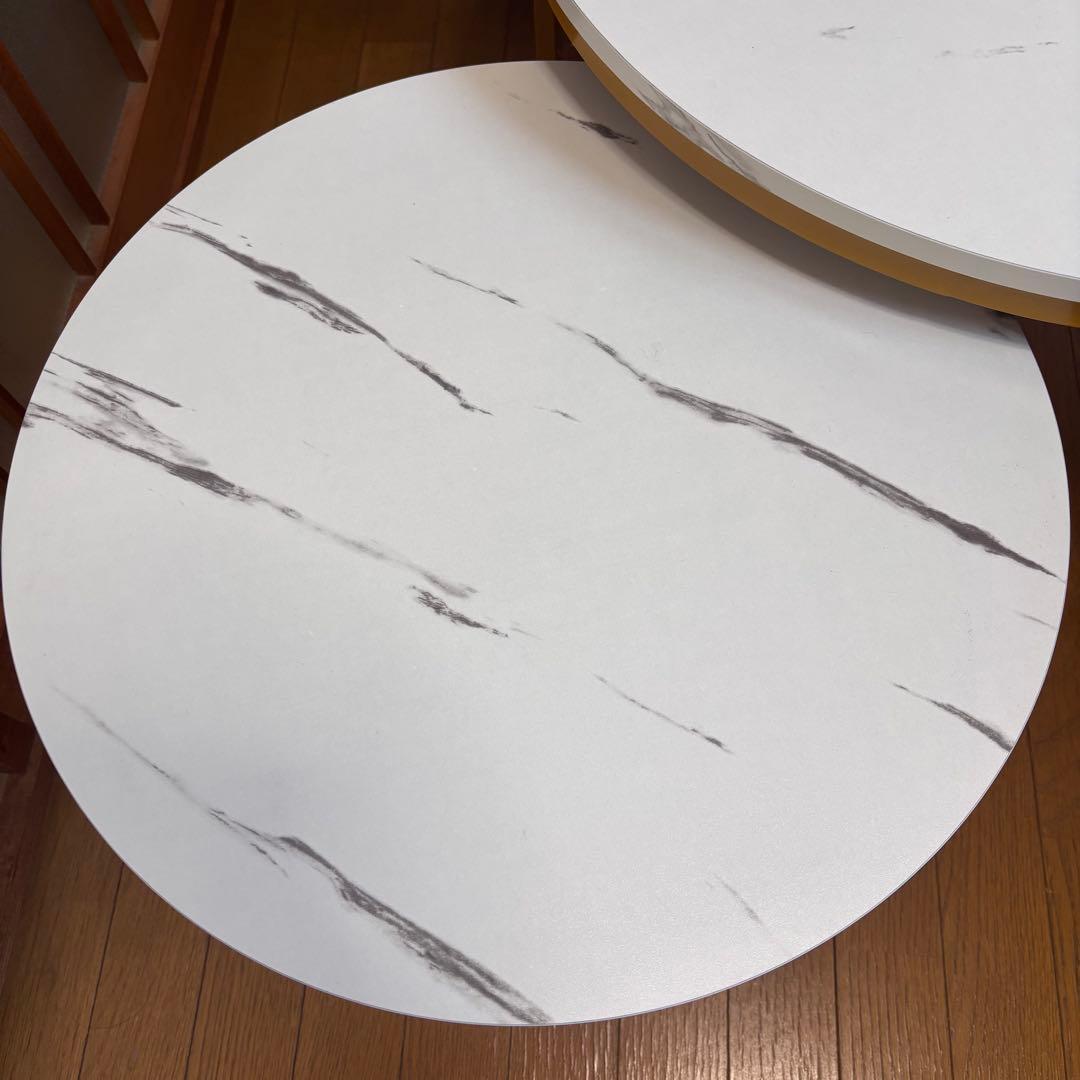 【美品】大理石調 ネストテーブル ネストコーヒーテーブル 大理石風 セット 丸型