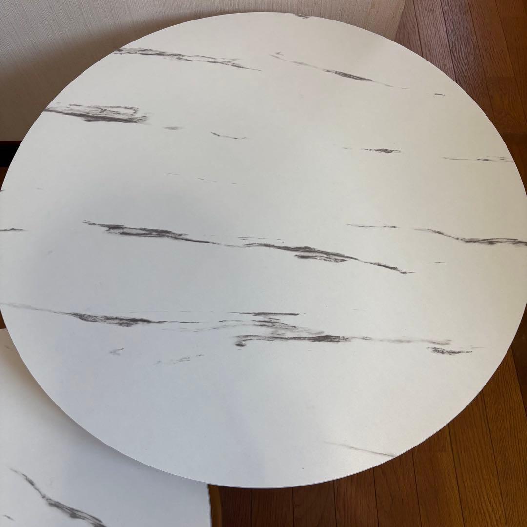 【美品】大理石調 ネストテーブル ネストコーヒーテーブル 大理石風 セット 丸型