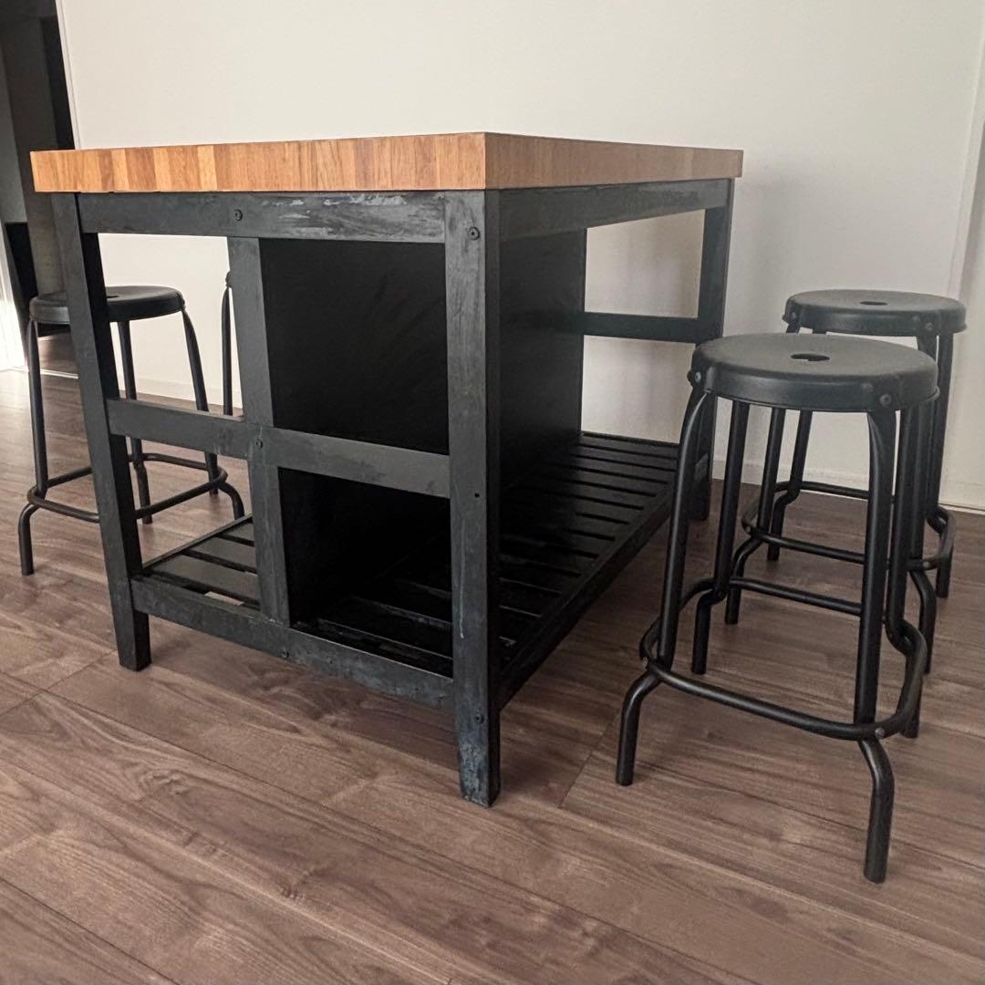 IKEA アイランドキッチン　カスタム　テーブル　スツール4脚　引き取り限定
