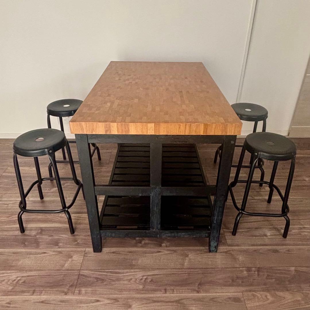 IKEA アイランドキッチン　カスタム　テーブル　スツール4脚　引き取り限定