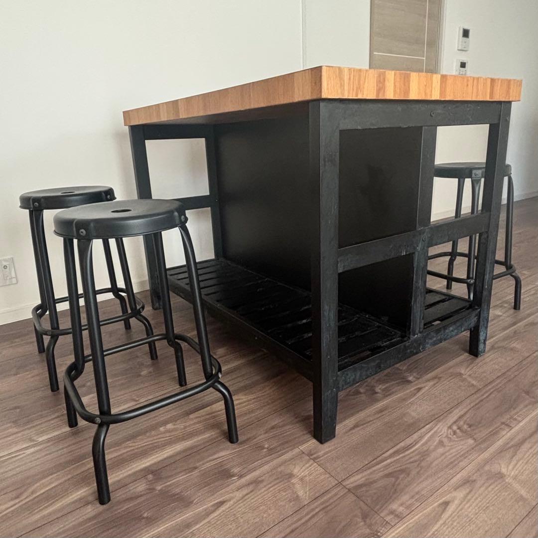 IKEA アイランドキッチン　カスタム　テーブル　スツール4脚　引き取り限定