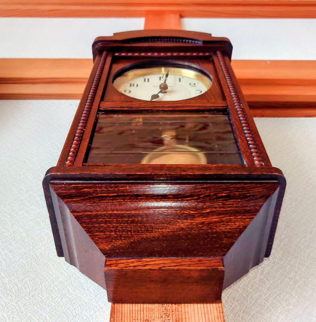 〈完動・美品〉今津菊次郎時計店菱ＫＩ印　筋硝子　宮型ゼンマイ振り子時計　古時計