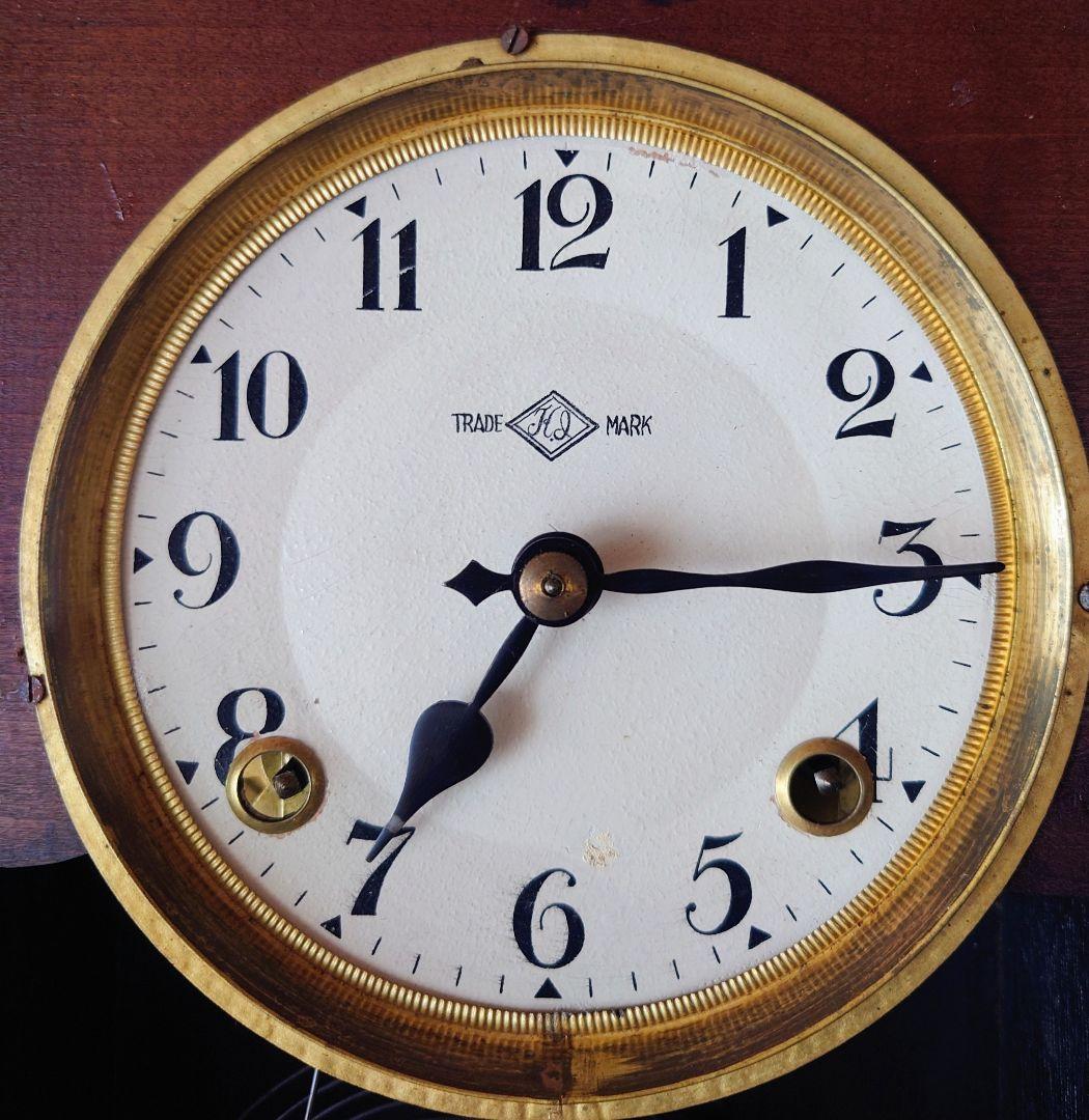 〈完動・美品〉今津菊次郎時計店菱ＫＩ印　筋硝子　宮型ゼンマイ振り子時計　古時計