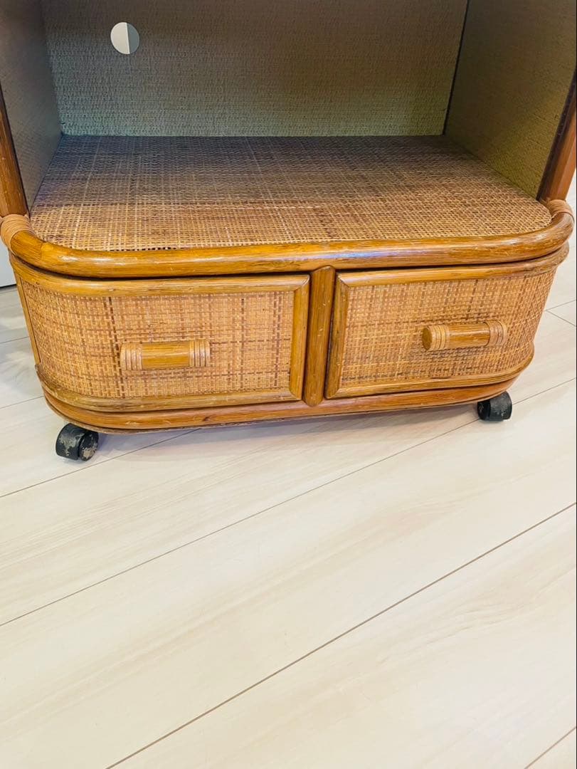 ヴィンテージ ラタン テレビラック 籐家具 収納 昭和レトロ