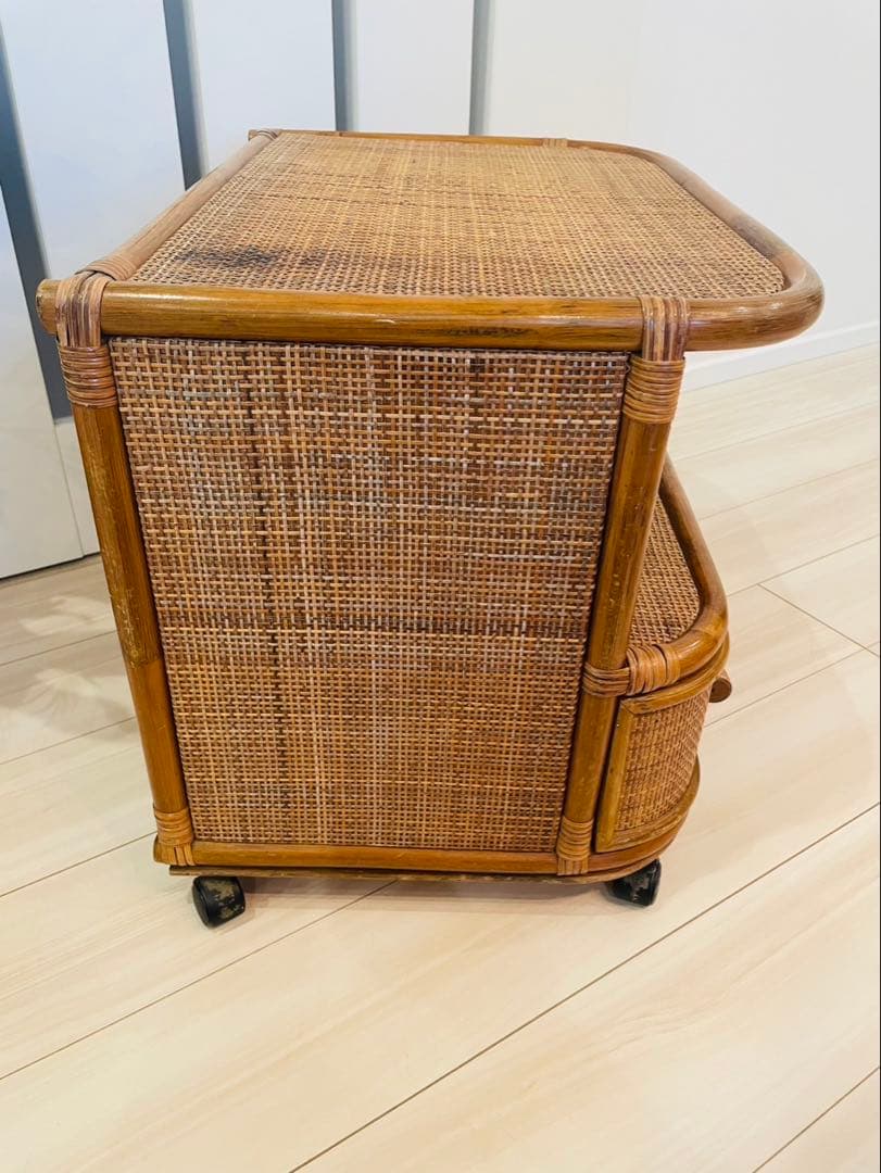 ヴィンテージ ラタン テレビラック 籐家具 収納 昭和レトロ