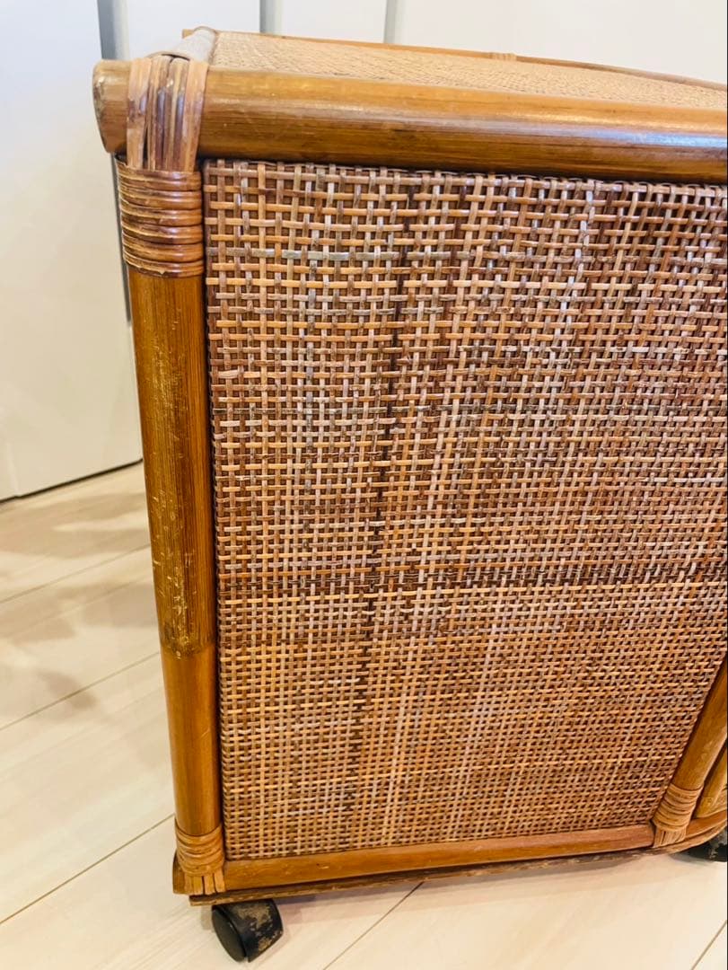 ヴィンテージ ラタン テレビラック 籐家具 収納 昭和レトロ