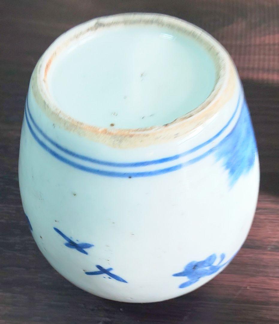 中国美術 明時代 白磁染付花鳥文様 壺型 陶磁器 茶壷