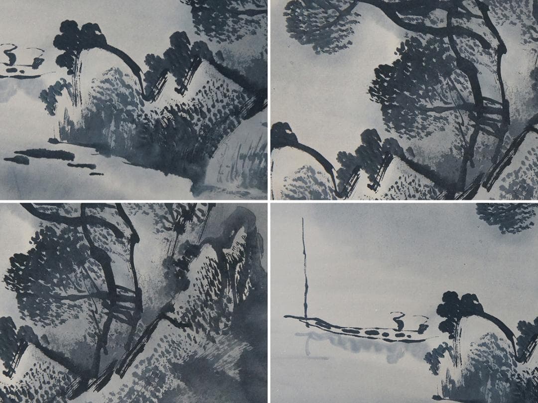 画】 ☆ 字画 紙本水墨山水漁猟掛軸 ☆ 作家物 崇山老樹