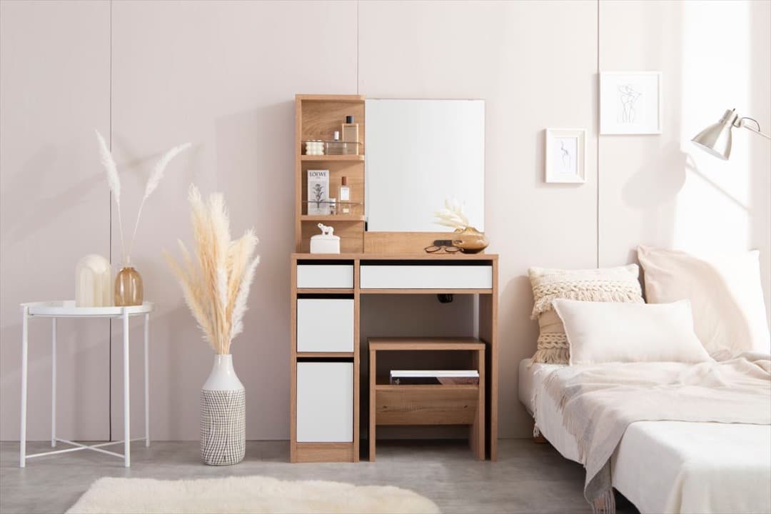 【送料無料】Elena ドレッサーセット スツール 椅子 コンセント付き