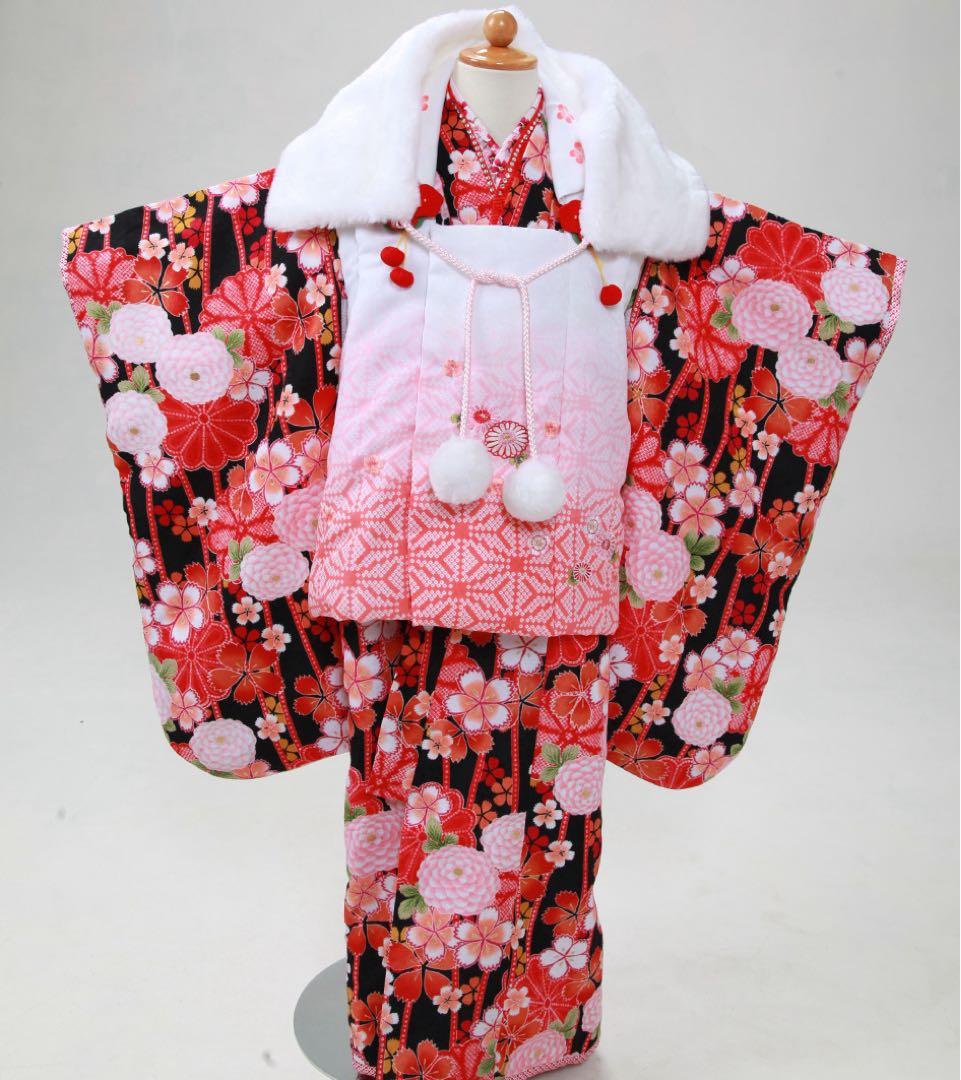 七五三用 赤と黒の花柄RYOKO KIKUCHI