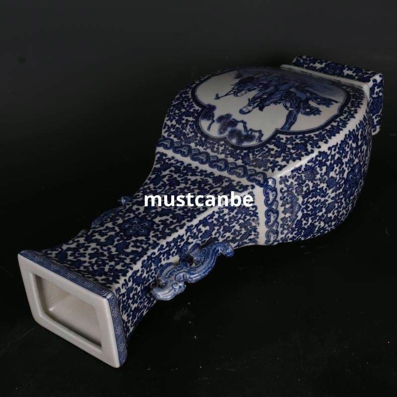 清乾隆青花人物紋四方象嵌器瓶 景徳鎮 陶磁器 装飾品 現代工芸品 美術