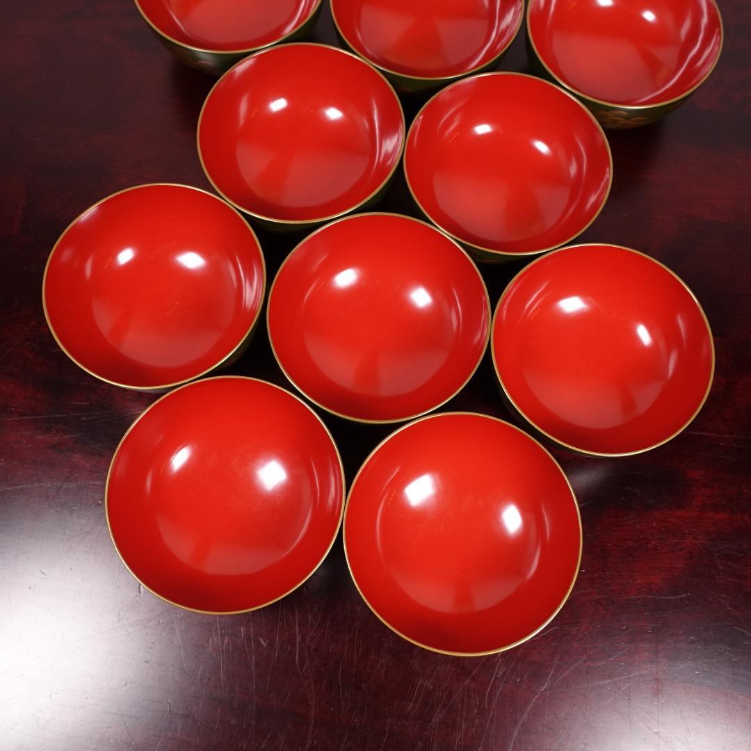 江戸時代後期の蒔絵師 橘屋浅野友七 一富士二鷹三茄子図 蒔絵 吸物椀 10客