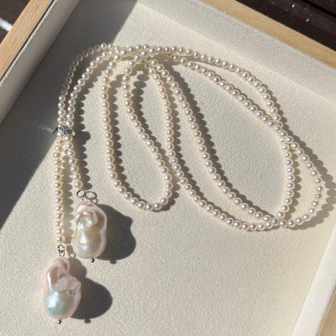 パールラリエットネックレス　オイスターパールロングネックレス　Y字　96cm