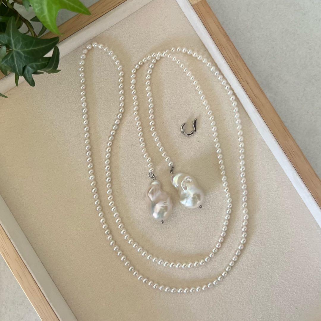 パールラリエットネックレス　オイスターパールロングネックレス　Y字　96cm