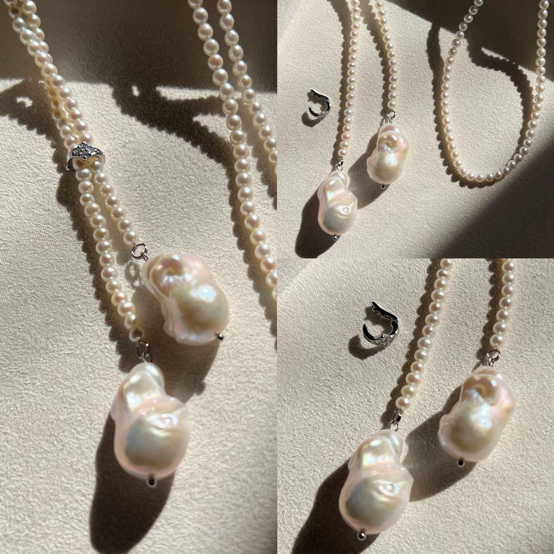 パールラリエットネックレス　オイスターパールロングネックレス　Y字　96cm