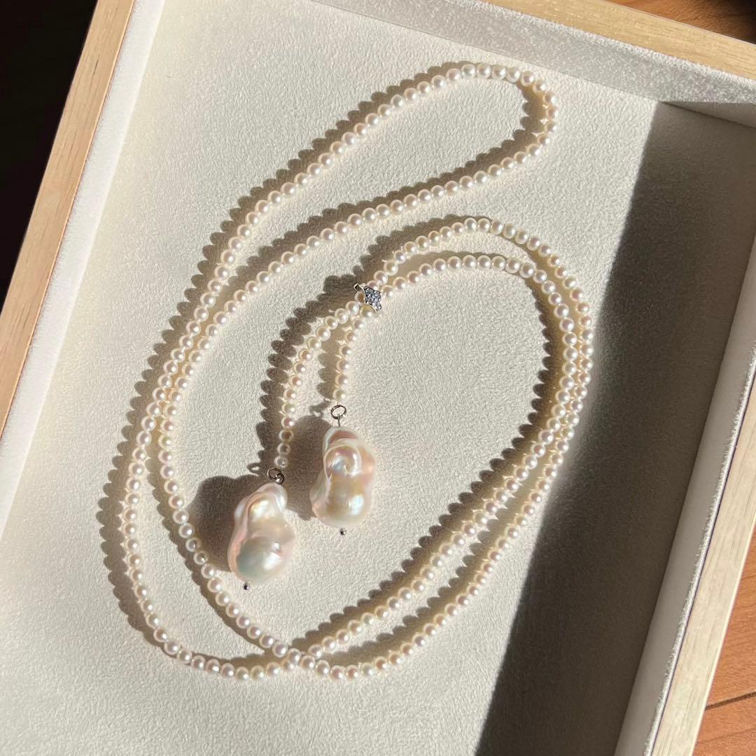 パールラリエットネックレス　オイスターパールロングネックレス　Y字　96cm