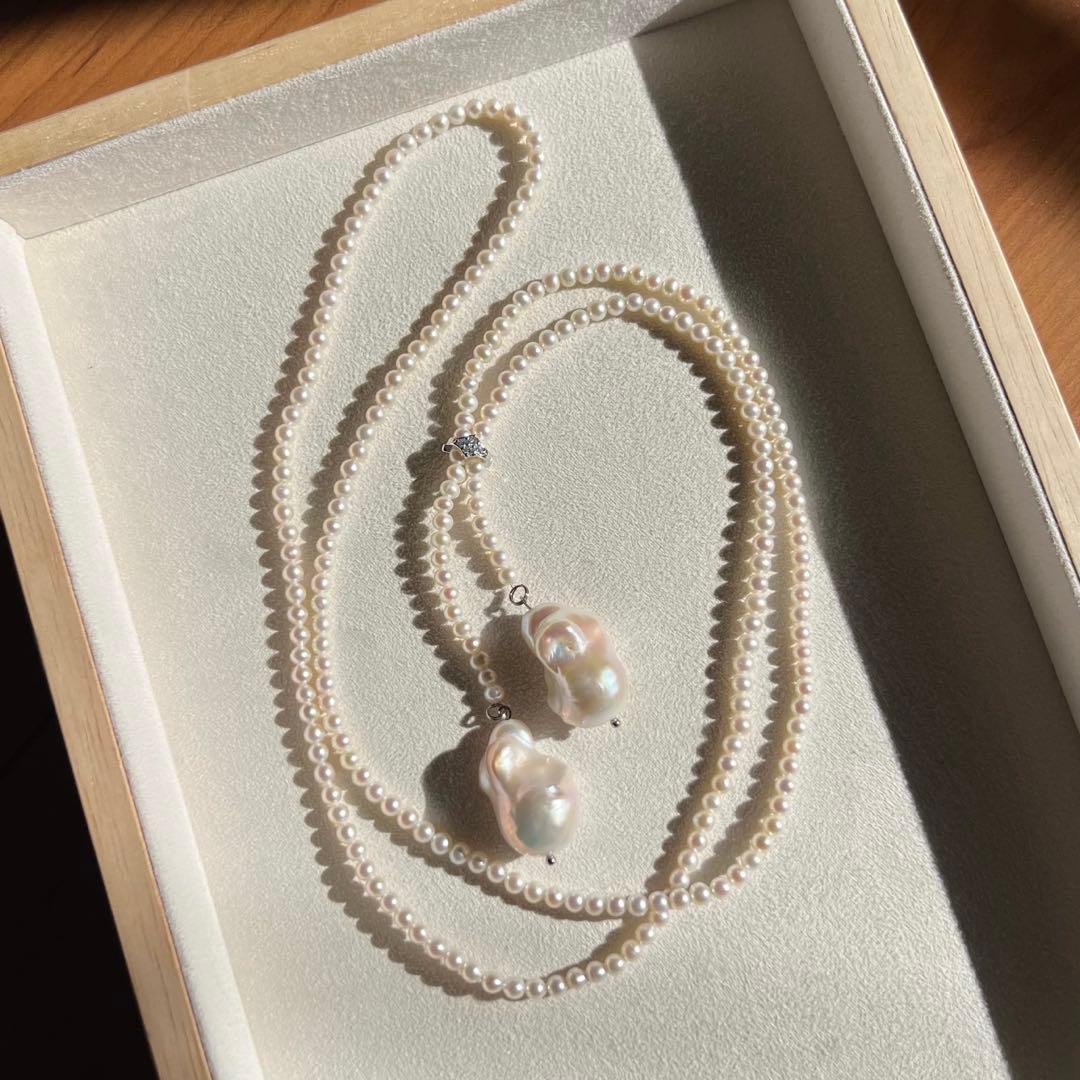 パールラリエットネックレス　オイスターパールロングネックレス　Y字　96cm