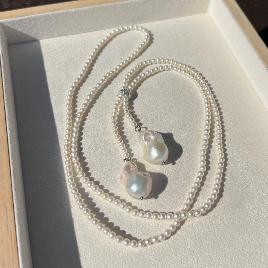 パールラリエットネックレス　オイスターパールロングネックレス　Y字　96cm