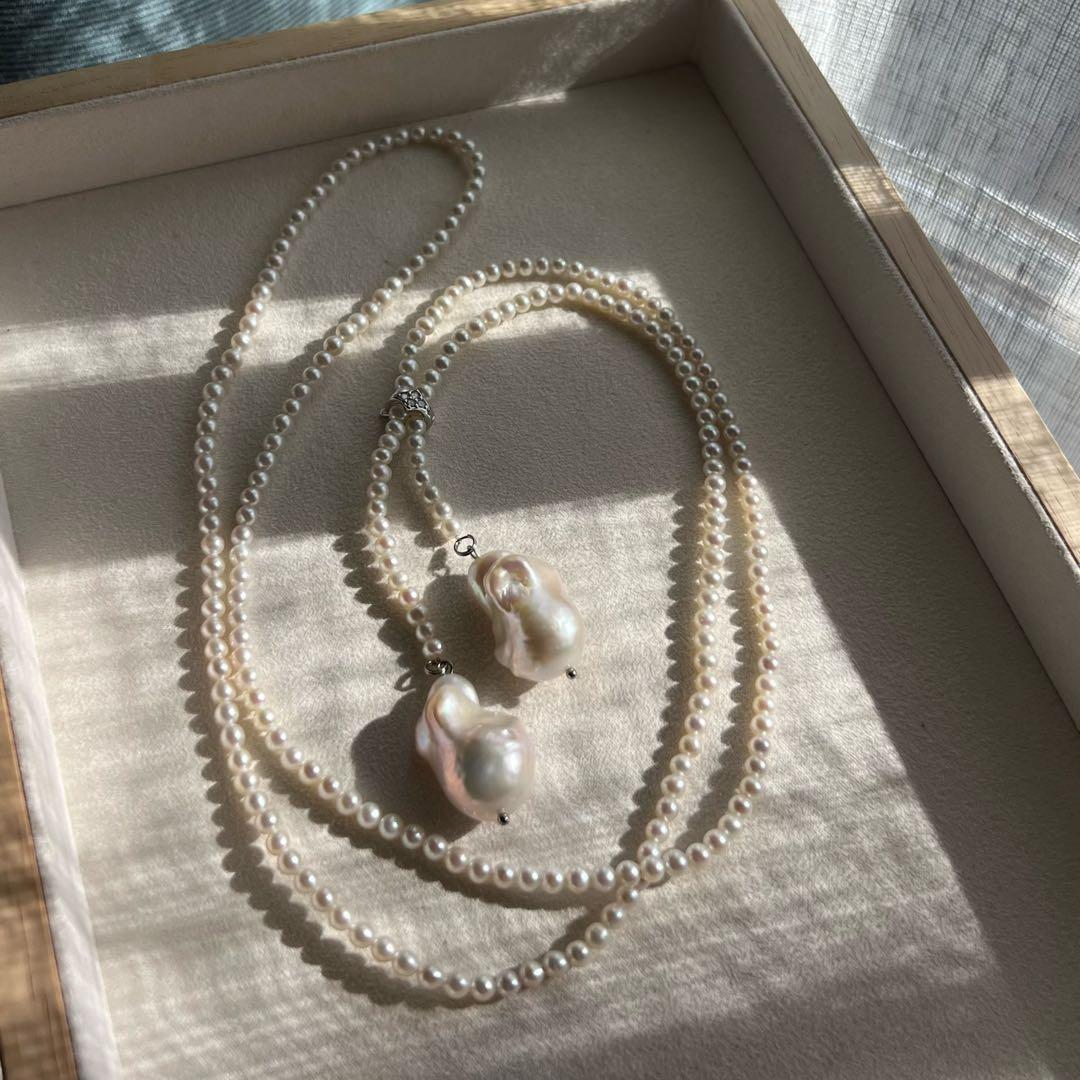 パールラリエットネックレス　オイスターパールロングネックレス　Y字　96cm