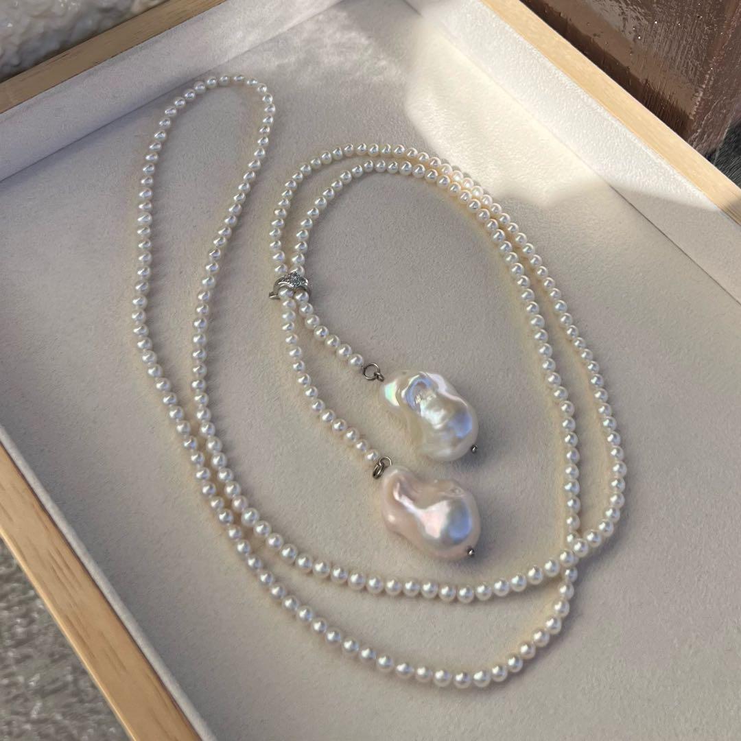 パールラリエットネックレス　オイスターパールロングネックレス　Y字　96cm