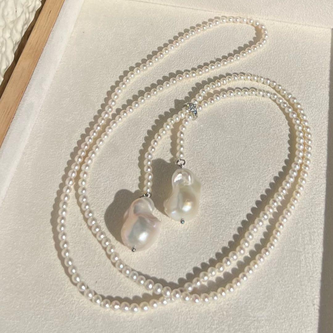 パールラリエットネックレス　オイスターパールロングネックレス　Y字　96cm