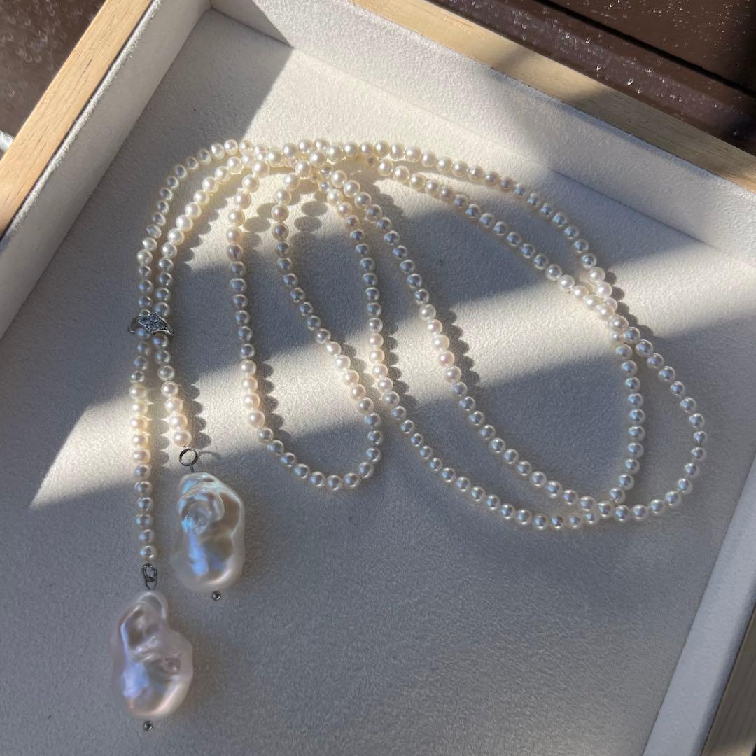 パールラリエットネックレス　オイスターパールロングネックレス　Y字　96cm