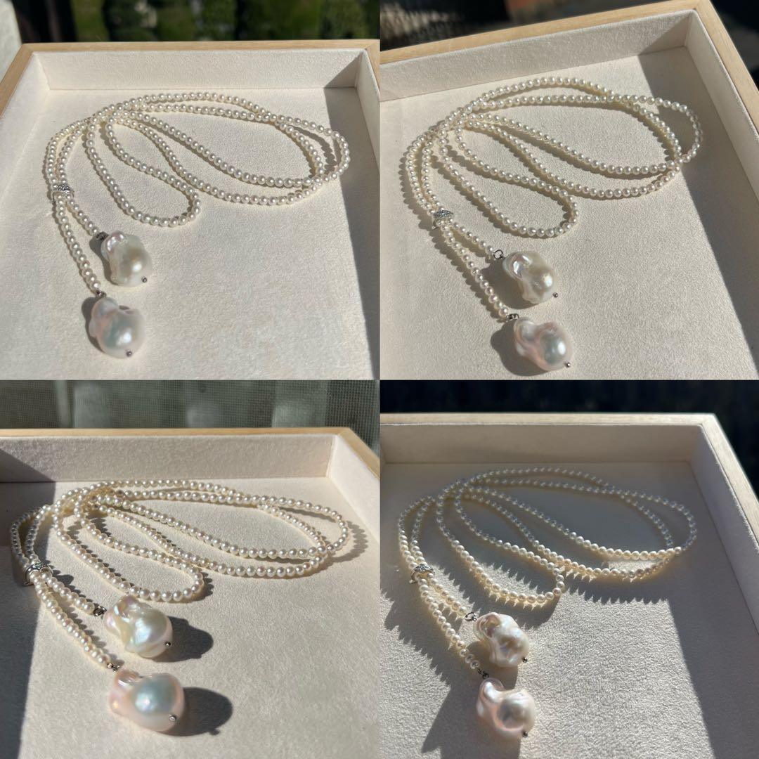 パールラリエットネックレス　オイスターパールロングネックレス　Y字　96cm