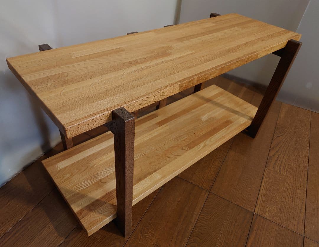 台　飾り棚　棚　オープンシェルフ　天然杢楢無垢材材　自然オイル手塗り塗装１台製作