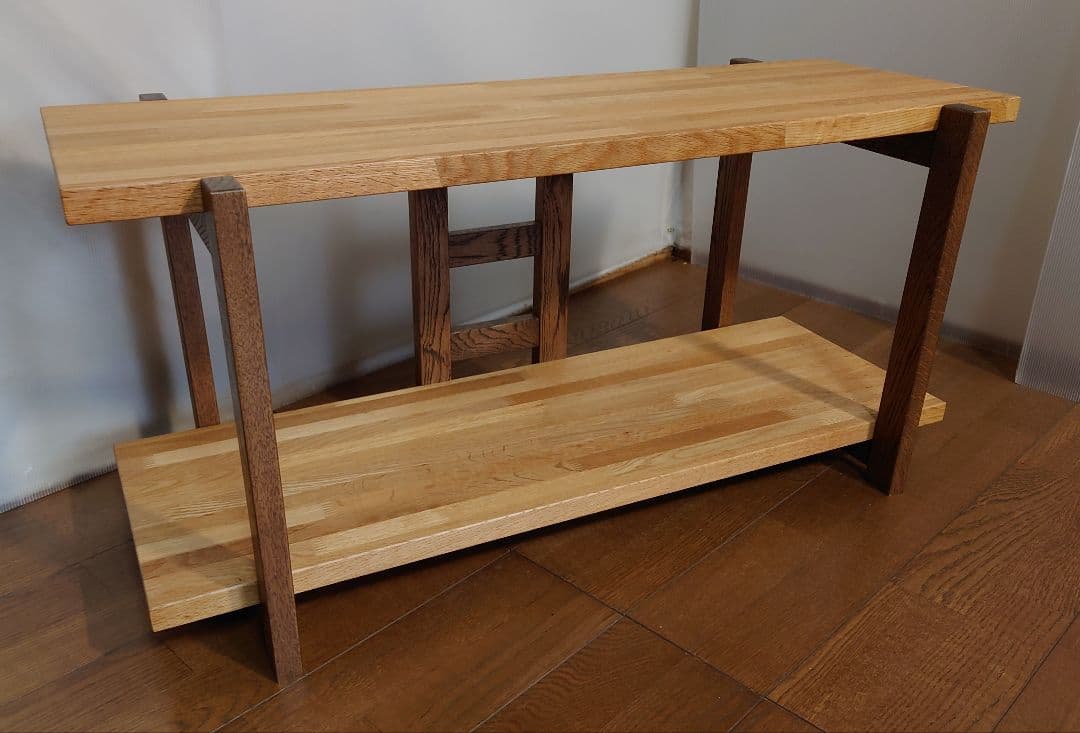 台　飾り棚　棚　オープンシェルフ　天然杢楢無垢材材　自然オイル手塗り塗装１台製作