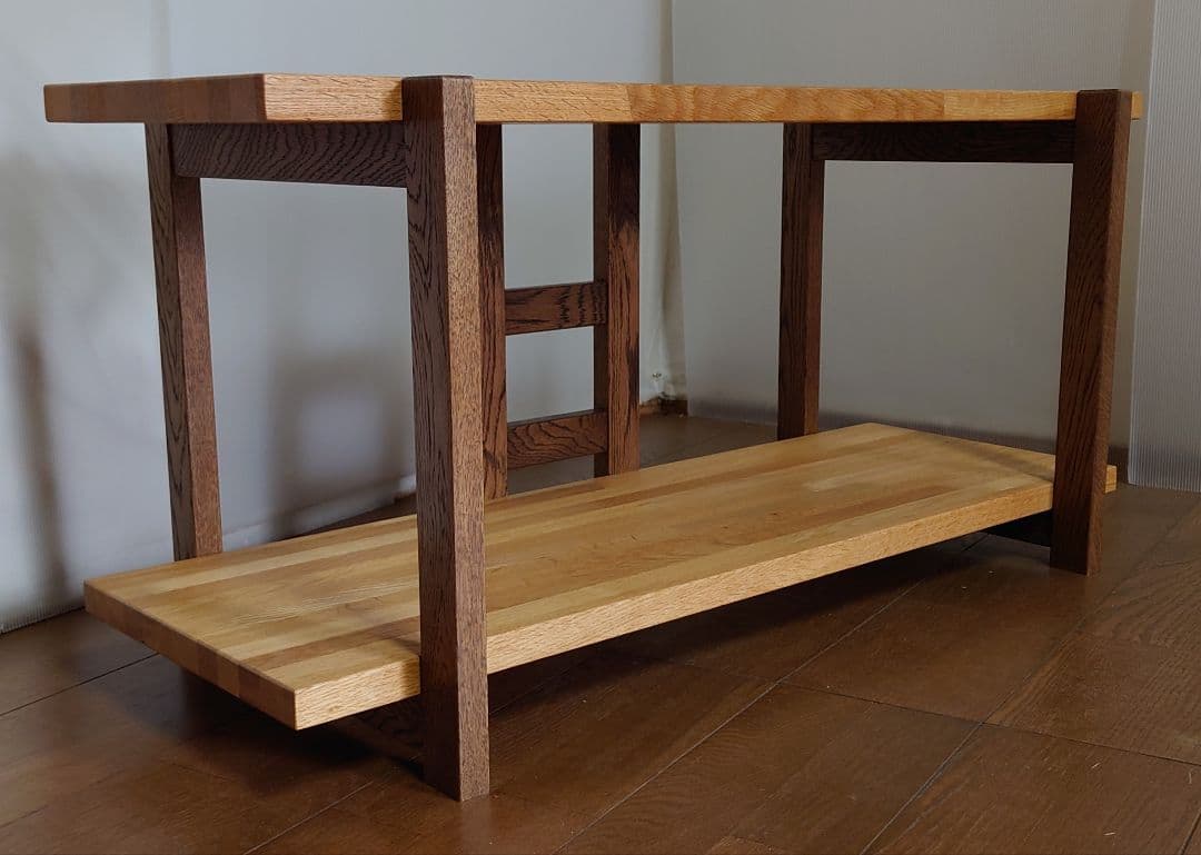 台　飾り棚　棚　オープンシェルフ　天然杢楢無垢材材　自然オイル手塗り塗装１台製作