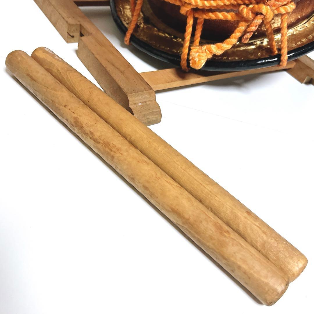 【美品・締め太鼓】　和太鼓 34.5cm×17cm 打楽器　和楽器　台座　金彩