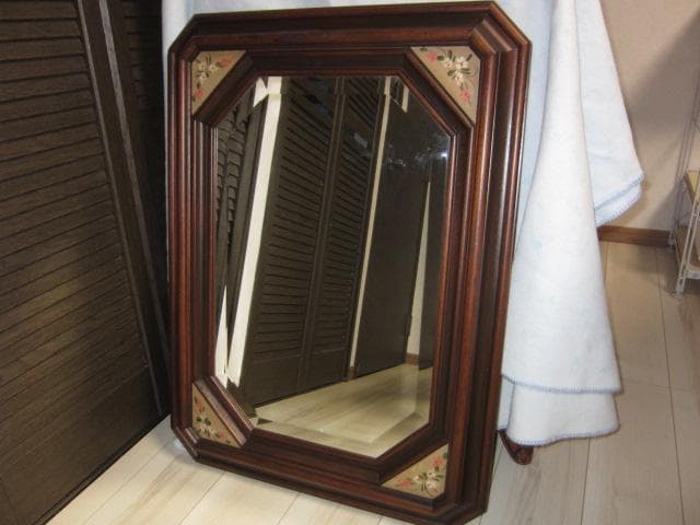 PISTOLOZZI イタリア製 アンティーク調八角形壁掛ミラー 木製フレーム