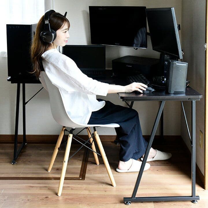 L字 コーナー パソコンデスク コンセント付き 　ブラック　 つ313