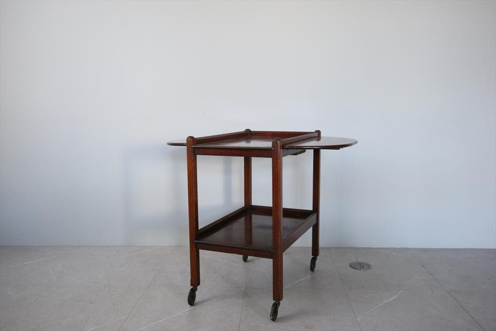 英国アンティーク木製ドロップリーフトロリーテーブル/ワゴン/収納式机(92-44